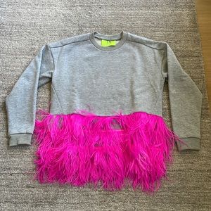LN family Heather grey sweatshirt with pink feather trim (size S)